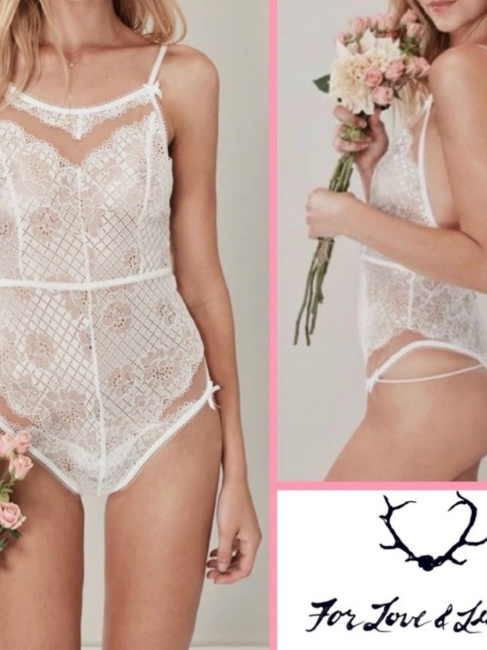 For Love And Lemons White Lace Chemise Bodysuit